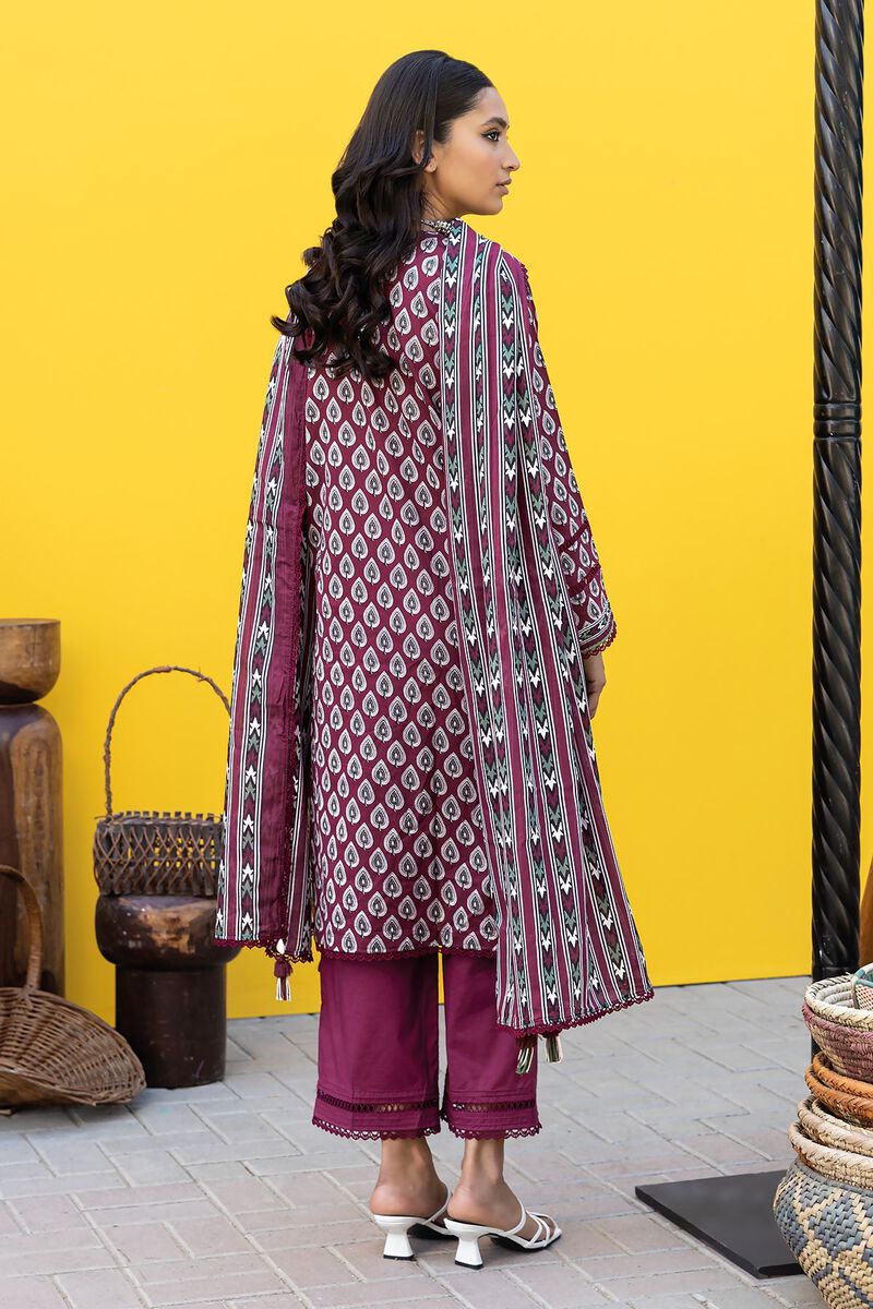 Khaadi | 3 Piece Unstitched Printed Lawn Suit | ALA231212 - Maroon