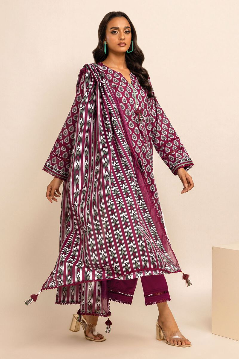 Khaadi | 3 Piece Unstitched Printed Lawn Suit | ALA231212 - Maroon