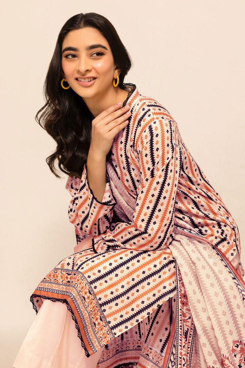 Khaadi | 3 Piece Unstitched Printed Cambric Suit | ALA231216-Beige