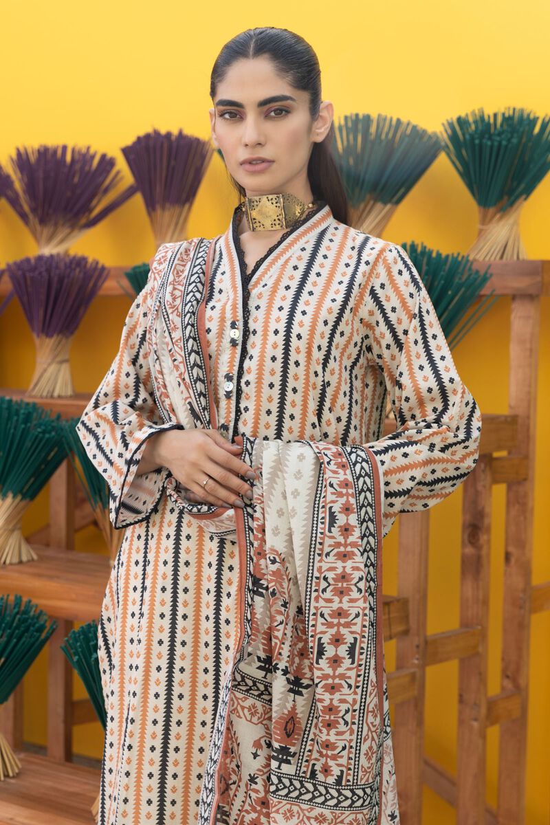 Khaadi | 3 Piece Unstitched Printed Cambric Suit | ALA231216-Beige