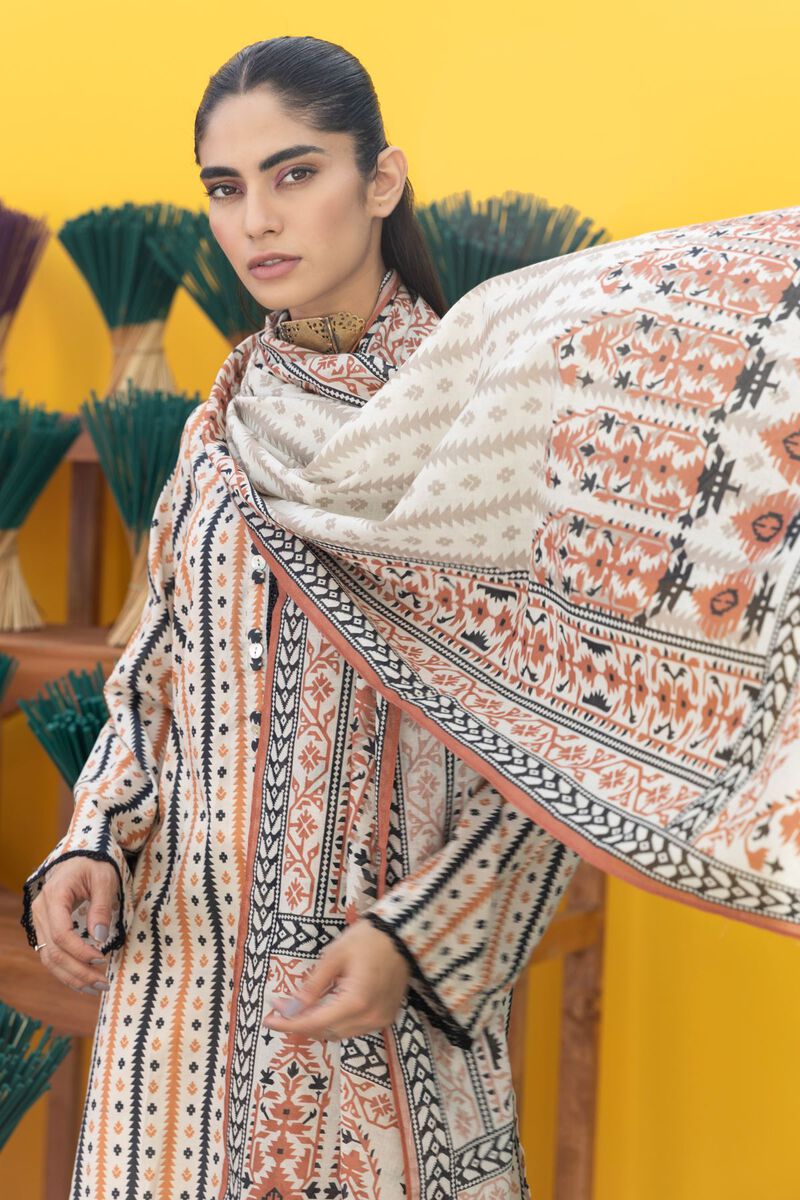 Khaadi | 3 Piece Unstitched Printed Cambric Suit | ALA231216-Beige