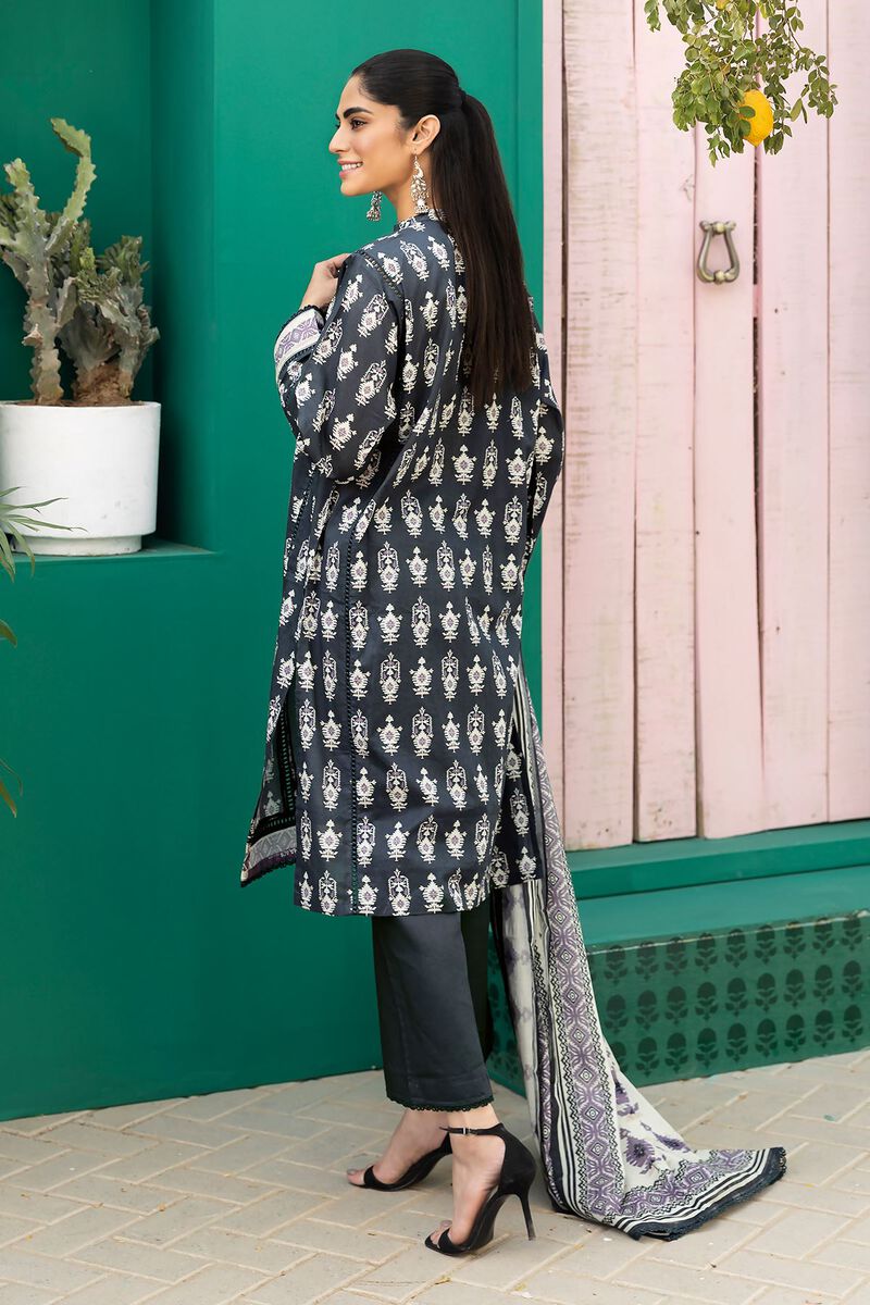 Khaadi | 3 Piece Unstitched Printed Lawn Suit | ALA231218-Grey