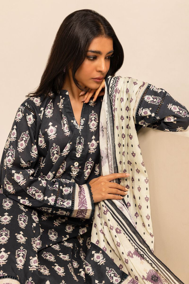 Khaadi | 3 Piece Unstitched Printed Lawn Suit | ALA231218-Grey