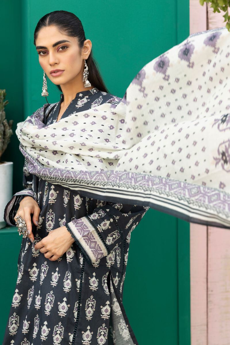 Khaadi | 3 Piece Unstitched Printed Lawn Suit | ALA231218-Grey