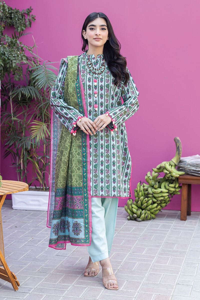 Khaadi | 3 Piece Unstitched Printed Lawn Suit | ALA231220-Turquoise