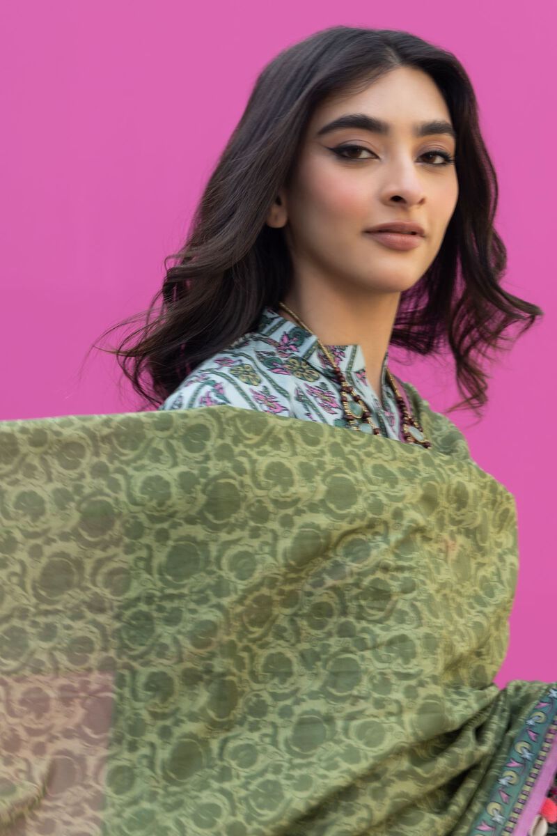 Khaadi | 3 Piece Unstitched Printed Lawn Suit | ALA231220-Turquoise