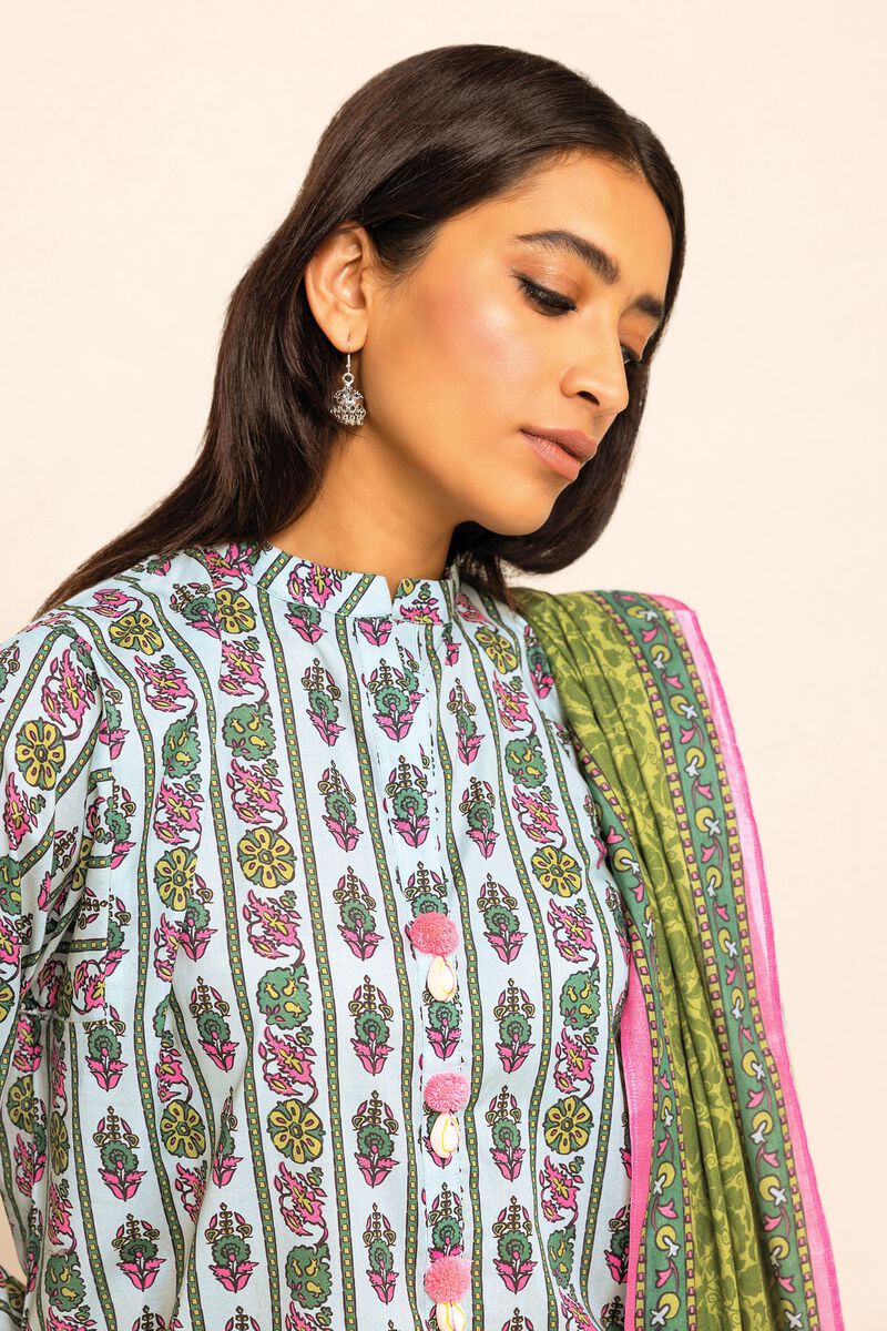 Khaadi | 3 Piece Unstitched Printed Lawn Suit | ALA231220-Turquoise