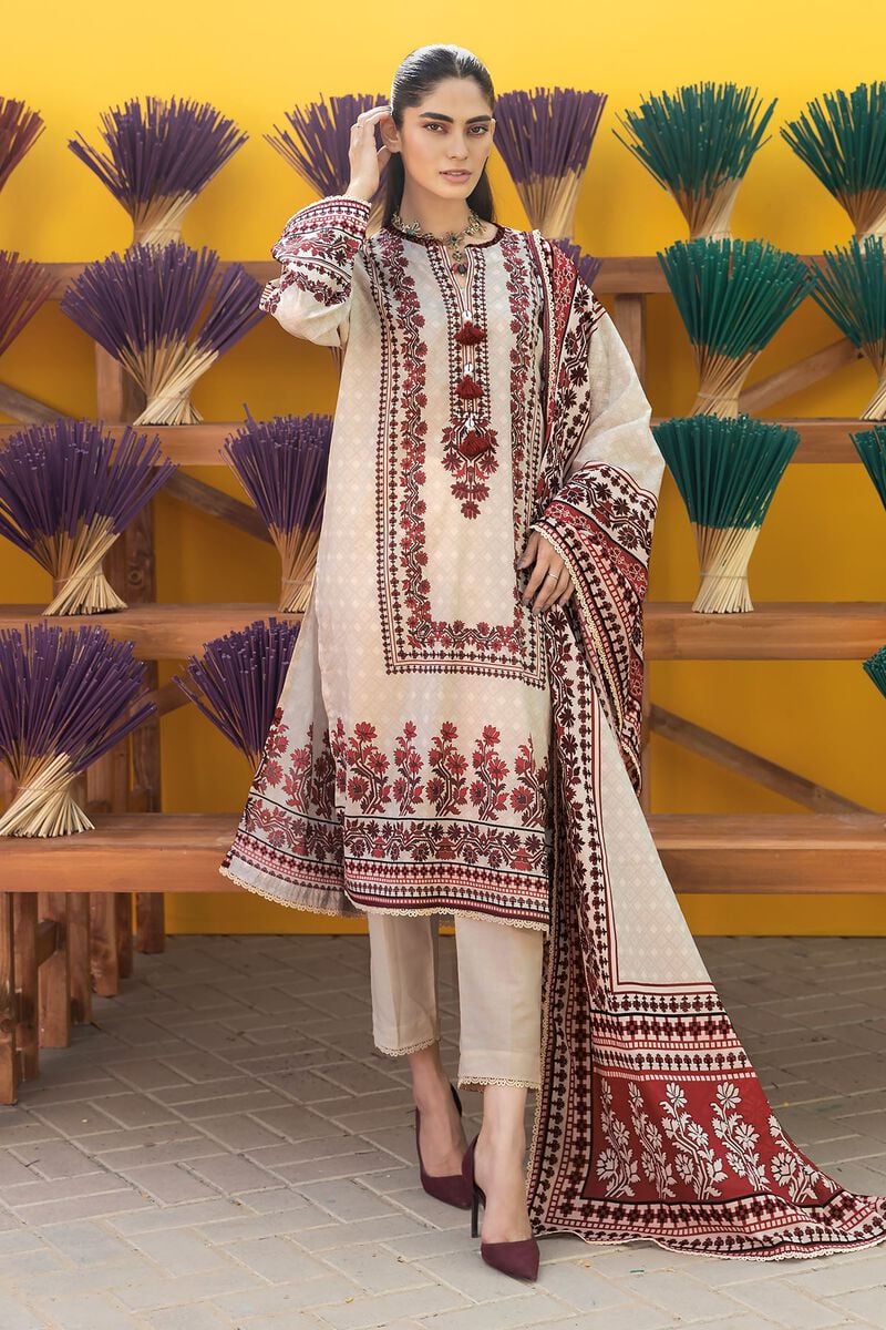 Khaadi | 3 Piece Unstitched Printed Lawn Suit | ALA231221-Beige