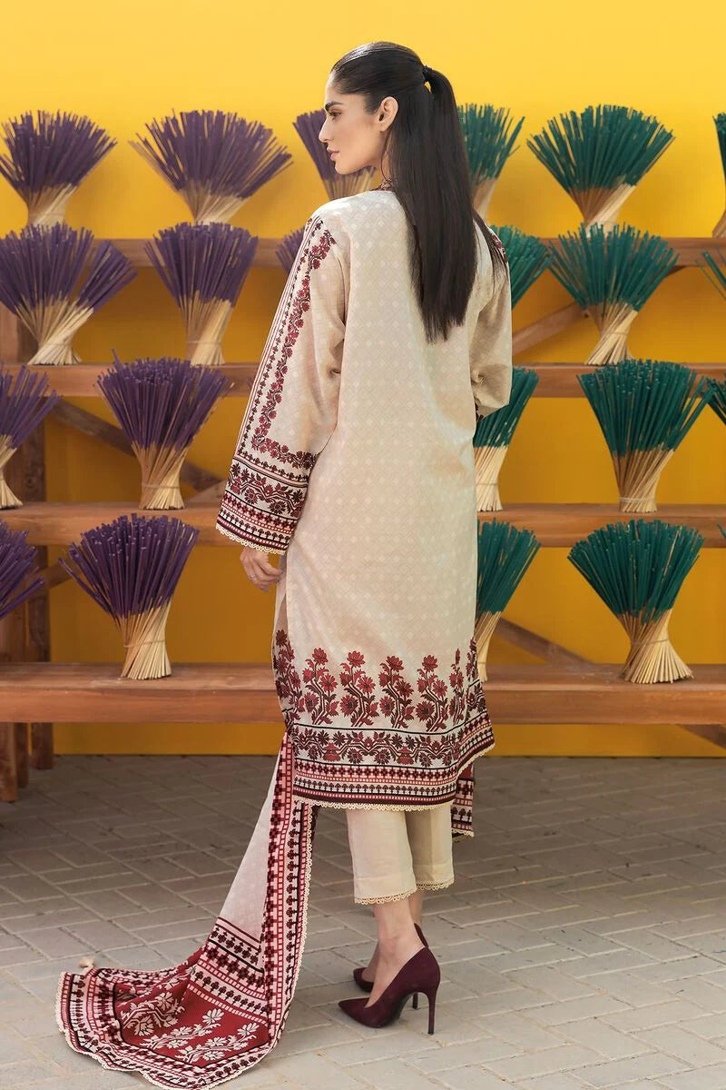 Khaadi | 3 Piece Unstitched Printed Lawn Suit | ALA231221-Beige