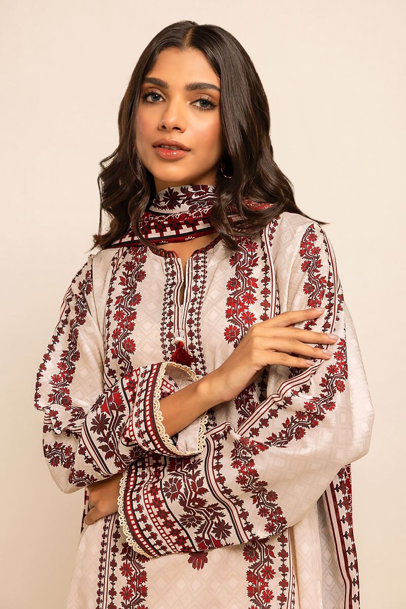 Khaadi | 3 Piece Unstitched Printed Lawn Suit | ALA231221-Beige