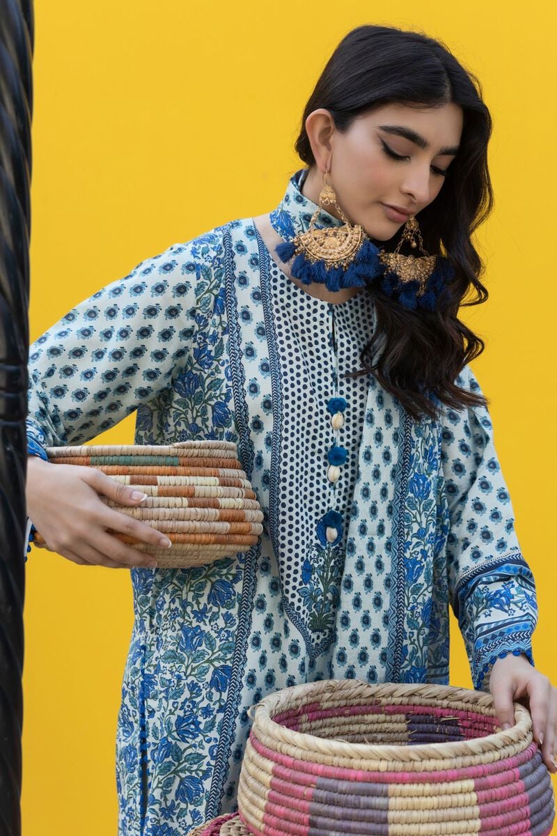 Khaadi | 3 Piece Unstitched Printed Lawn Suit | ALA231228-Blue