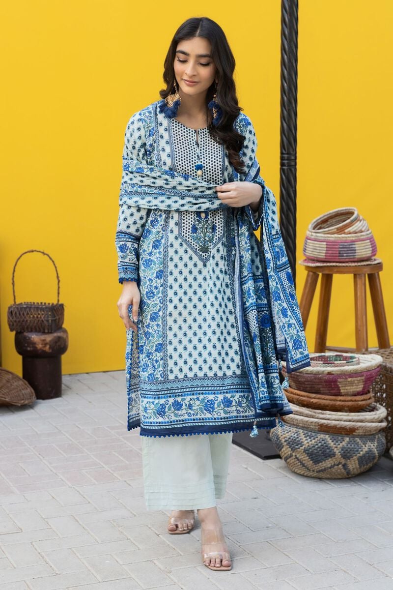 Khaadi | 3 Piece Unstitched Printed Lawn Suit | ALA231228-Blue