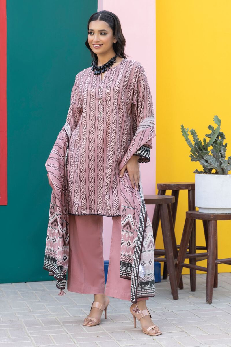 Khaadi | 3 Piece Unstitched Printed Lawn Suit | ALA231245-Pink