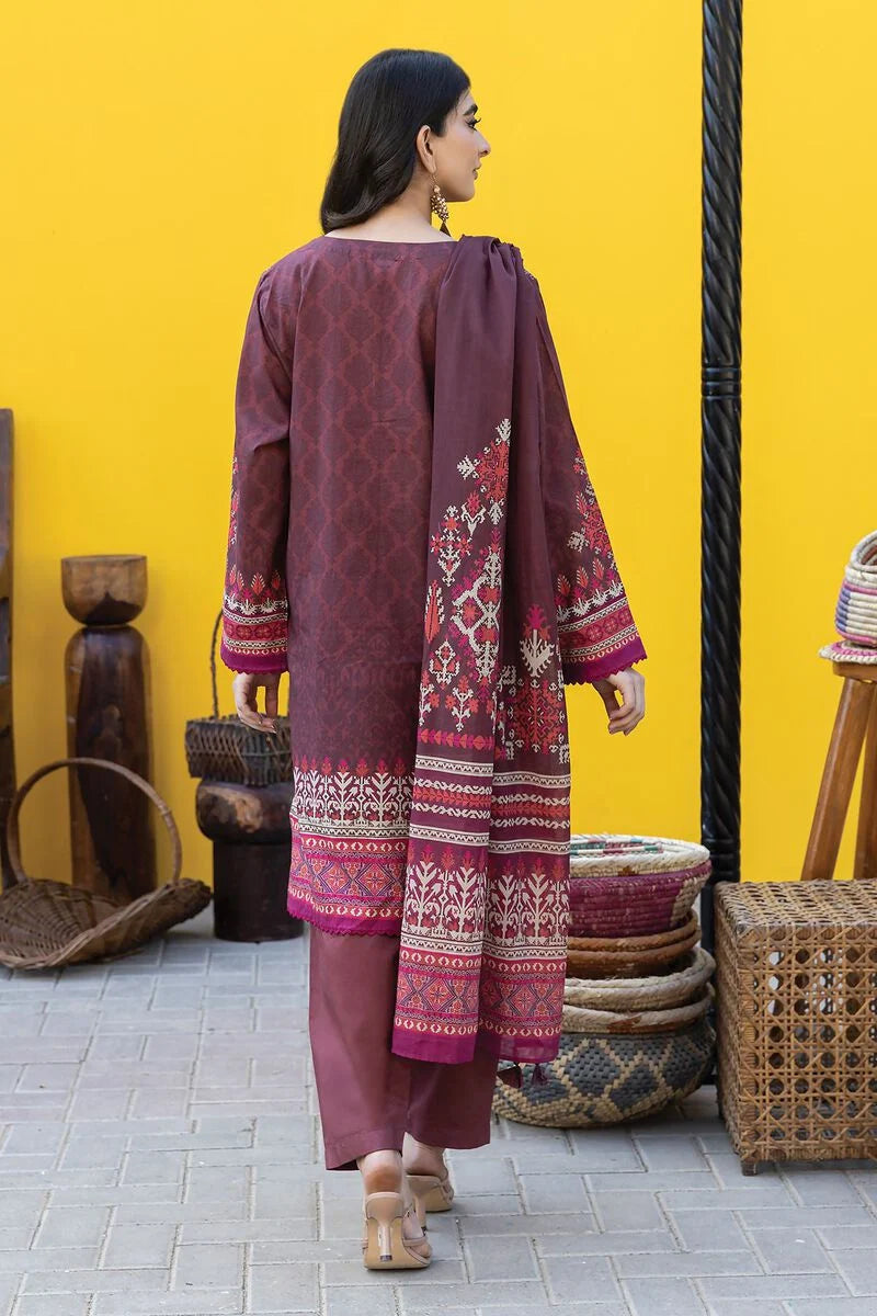 Khaadi | 3 Piece Unstitched Printed Lawn Suit | ALA231250-Maroon