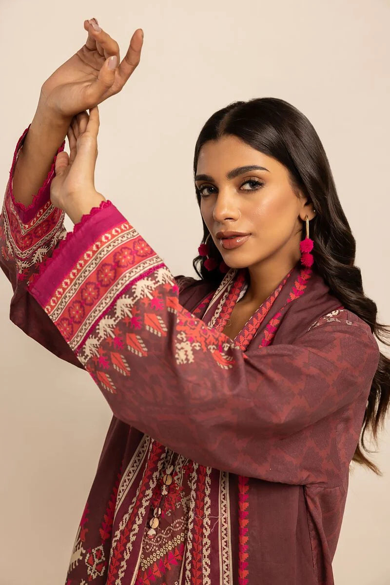 Khaadi | 3 Piece Unstitched Printed Lawn Suit | ALA231250-Maroon