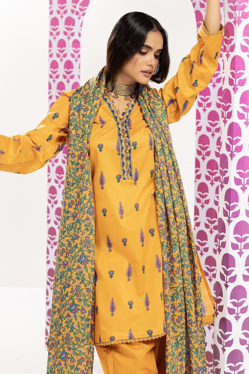 Khaadi | 3 Piece Unstitched Printed Lawn Suit | ALA240104-Yellow