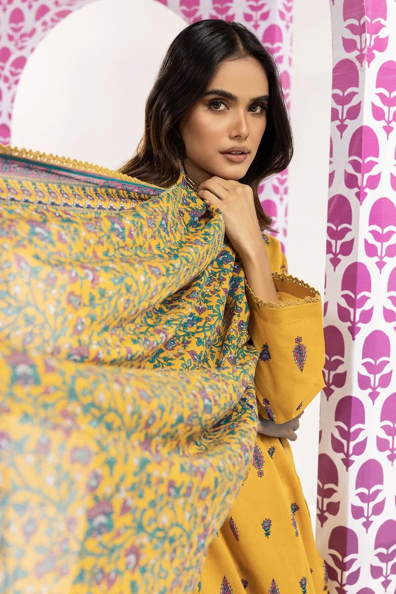 Khaadi | 3 Piece Unstitched Printed Lawn Suit | ALA240104-Yellow