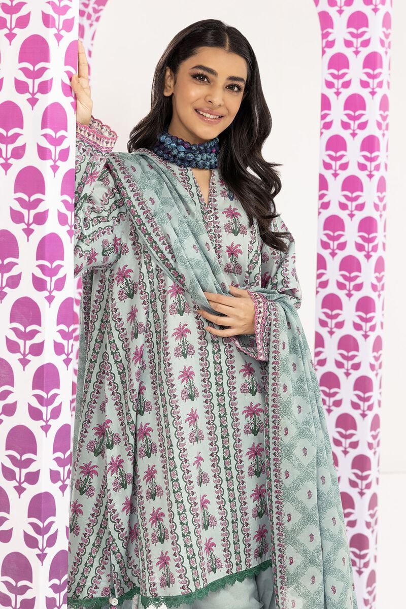 Khaadi | 3 Piece Unstitched Printed Lawn Suit | ALA240105-Green