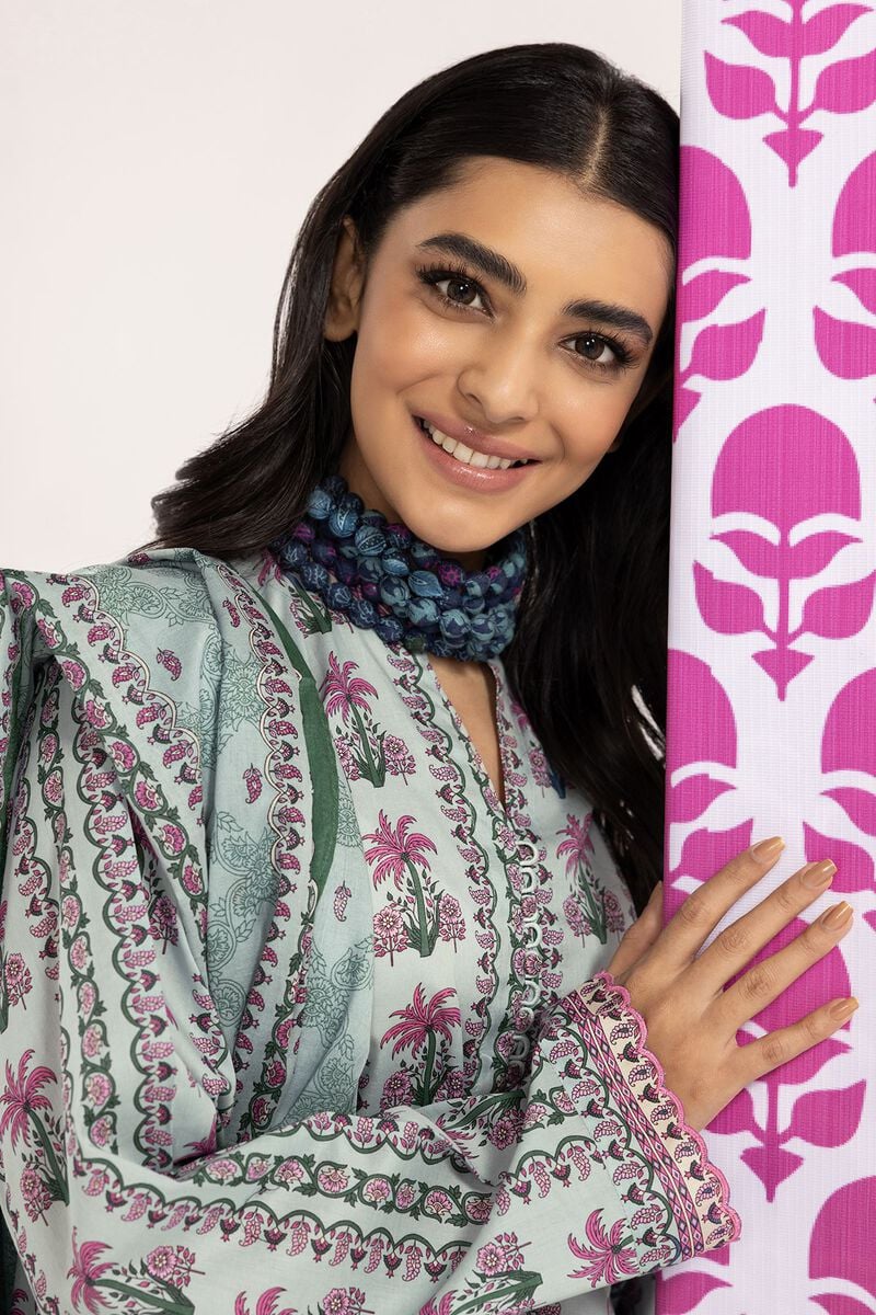 Khaadi | 3 Piece Unstitched Printed Lawn Suit | ALA240105-Green