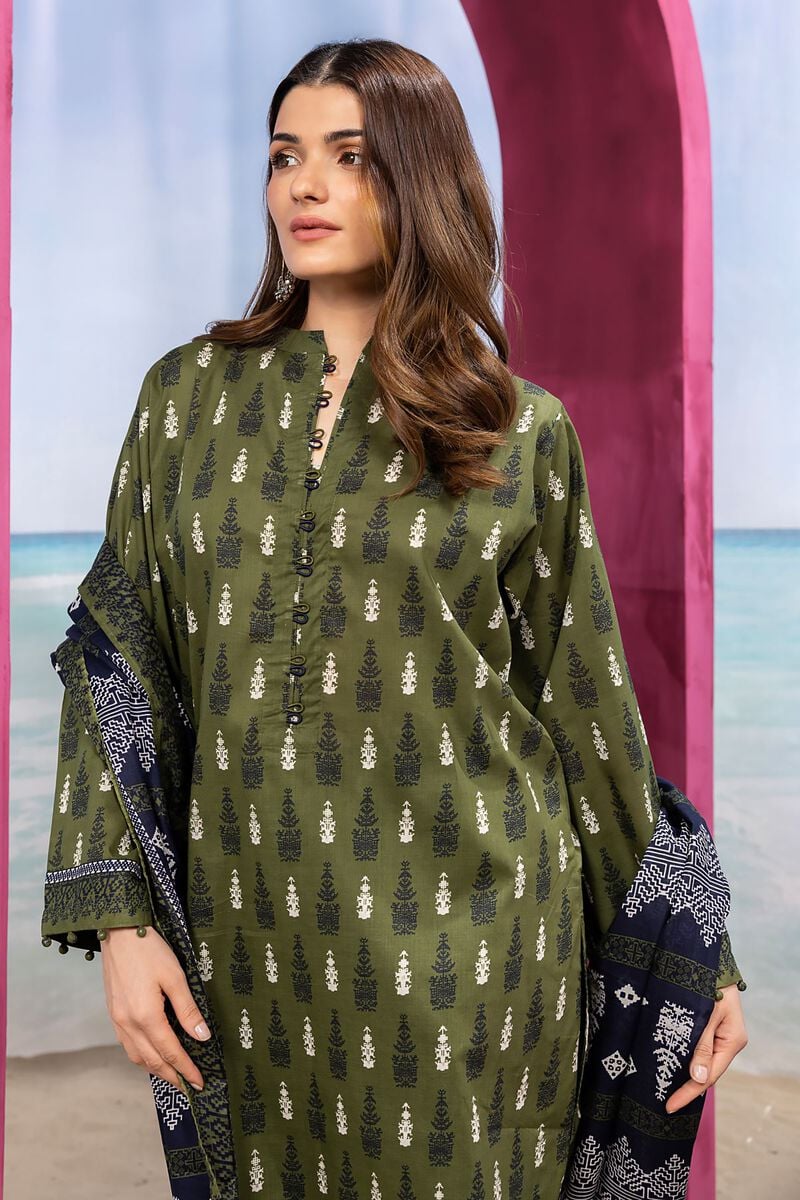 Khaadi | 3 Piece Unstitched Printed Lawn Suit | ALA240113-Green