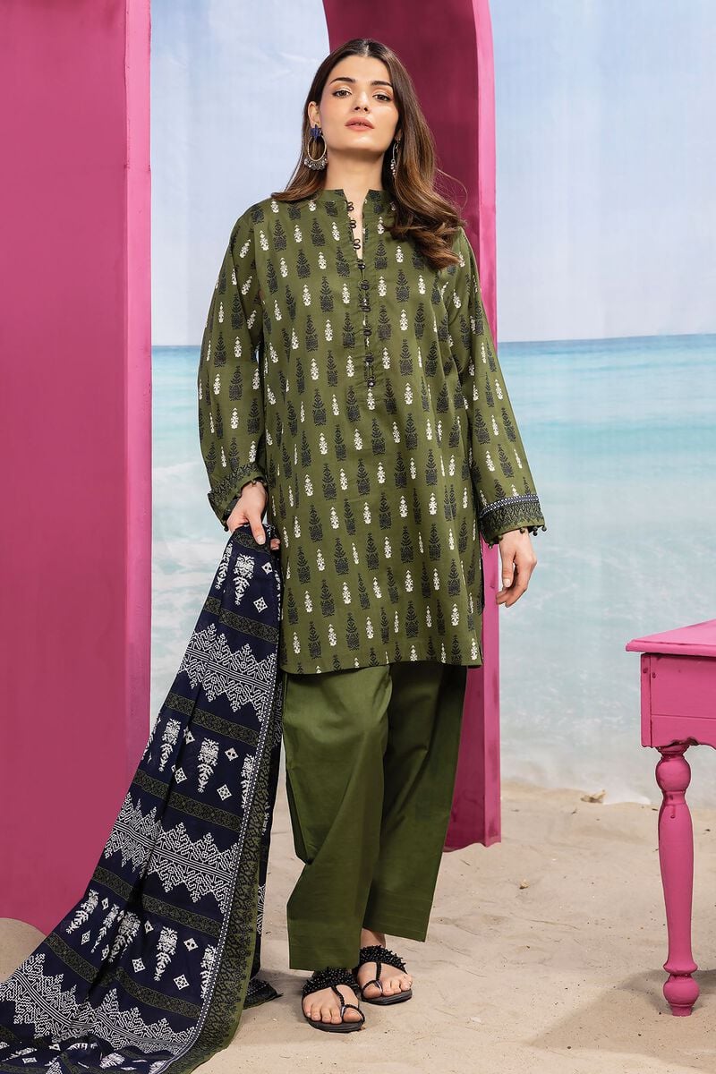 Khaadi | 3 Piece Unstitched Printed Lawn Suit | ALA240113-Green