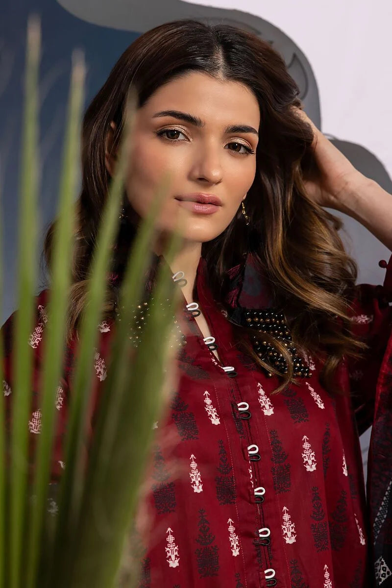 Khaadi | 3 Piece Unstitched Printed Lawn Suit | ALA240113 - Maroon