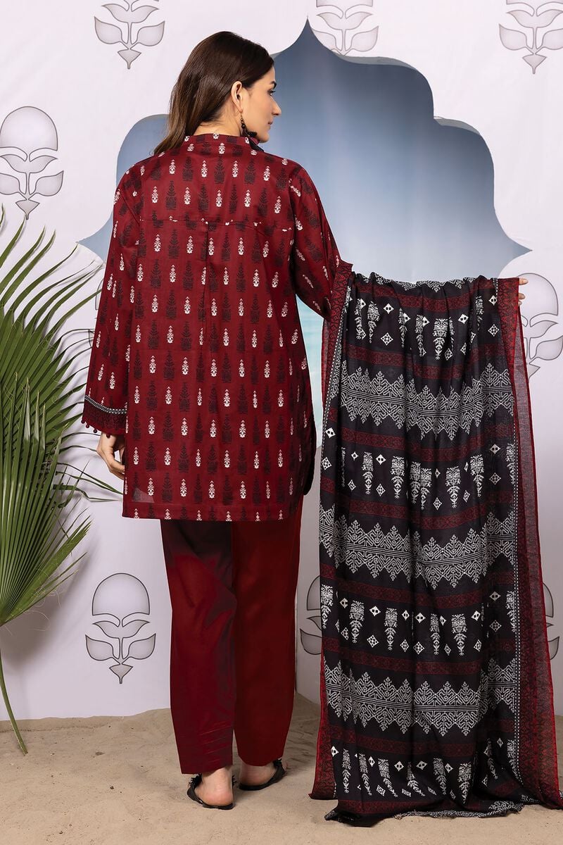 Khaadi | 3 Piece Unstitched Printed Lawn Suit | ALA240113 - Maroon
