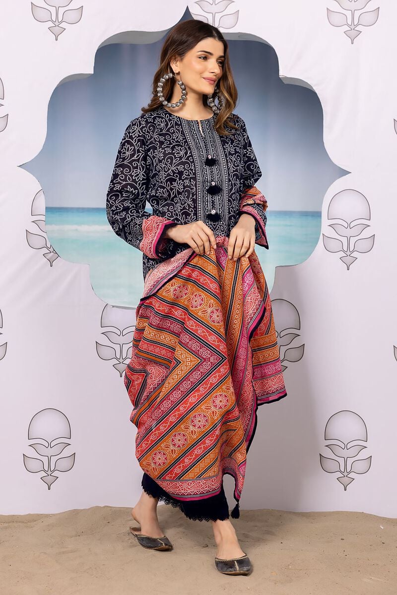 Khaadi | 3 Piece Unstitched Printed Lawn Suit | ALA240121-Black