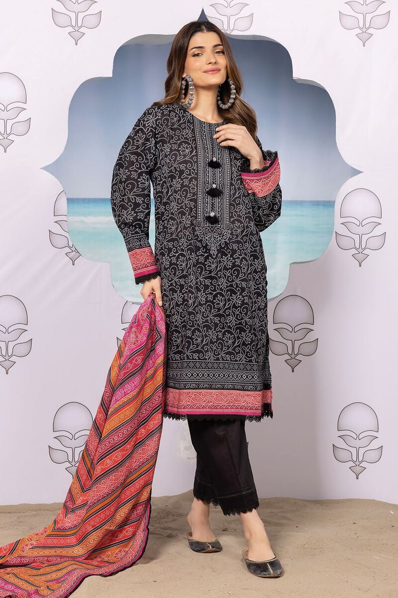 Khaadi | 3 Piece Unstitched Printed Lawn Suit | ALA240121-Black