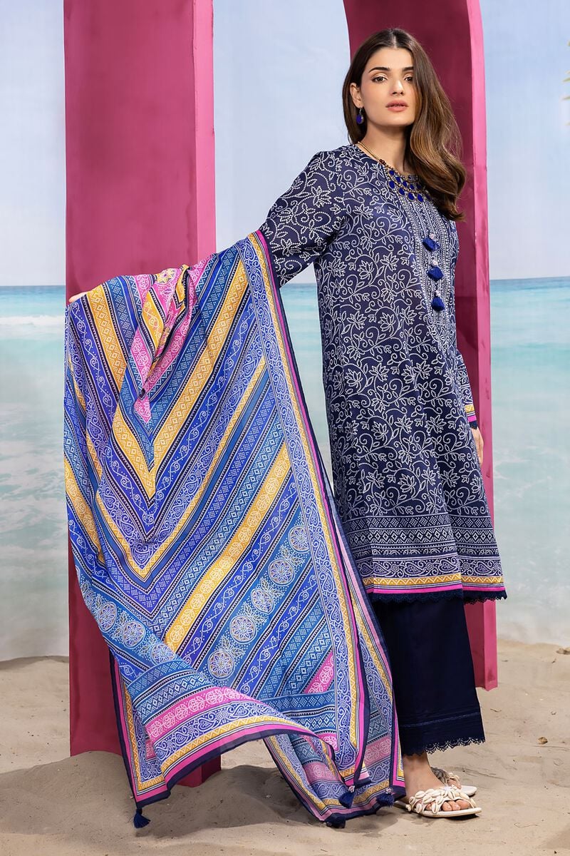 Khaadi | 3 Piece Unstitched Printed Lawn Suit | ALA240121-Navy