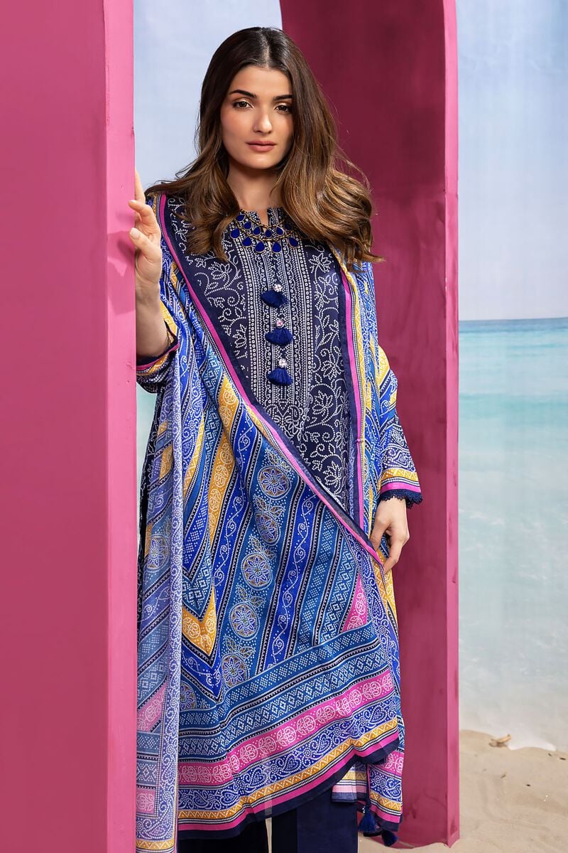 Khaadi | 3 Piece Unstitched Printed Lawn Suit | ALA240121-Navy