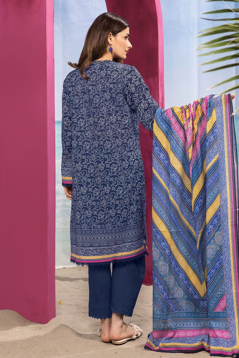 Khaadi | 3 Piece Unstitched Printed Lawn Suit | ALA240121-Navy