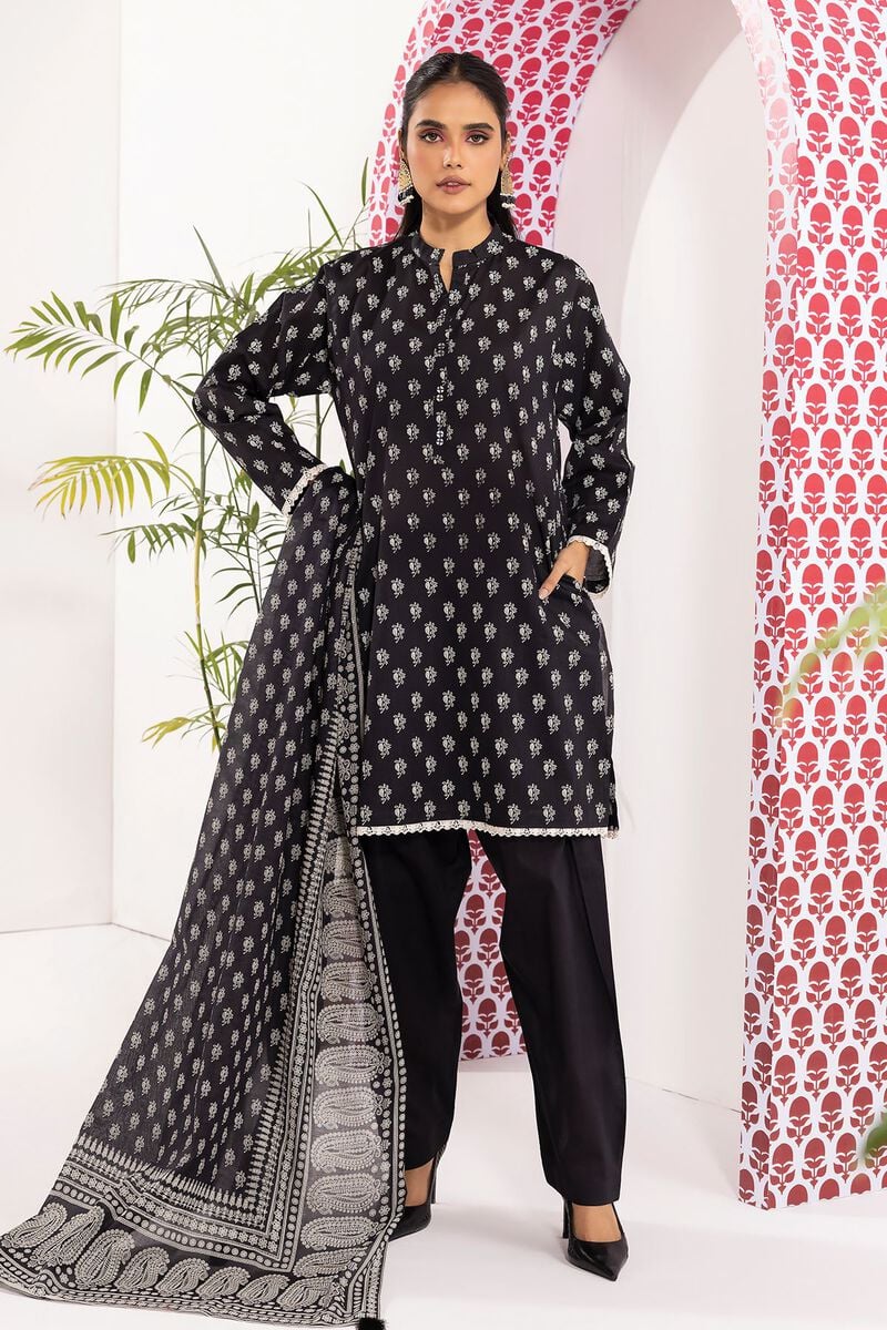 Khaadi | 3 Piece Unstitched Printed Lawn Suit | ALA240152-Black