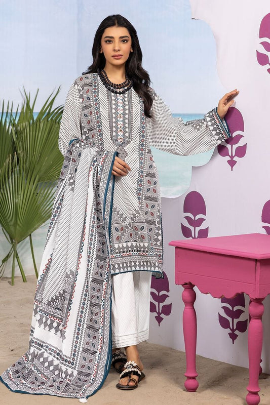Khaadi | 3 Piece Unstitched Printed Lawn Suit | ALA240154-White