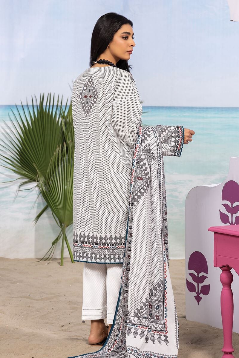 Khaadi | 3 Piece Unstitched Printed Lawn Suit | ALA240154-White