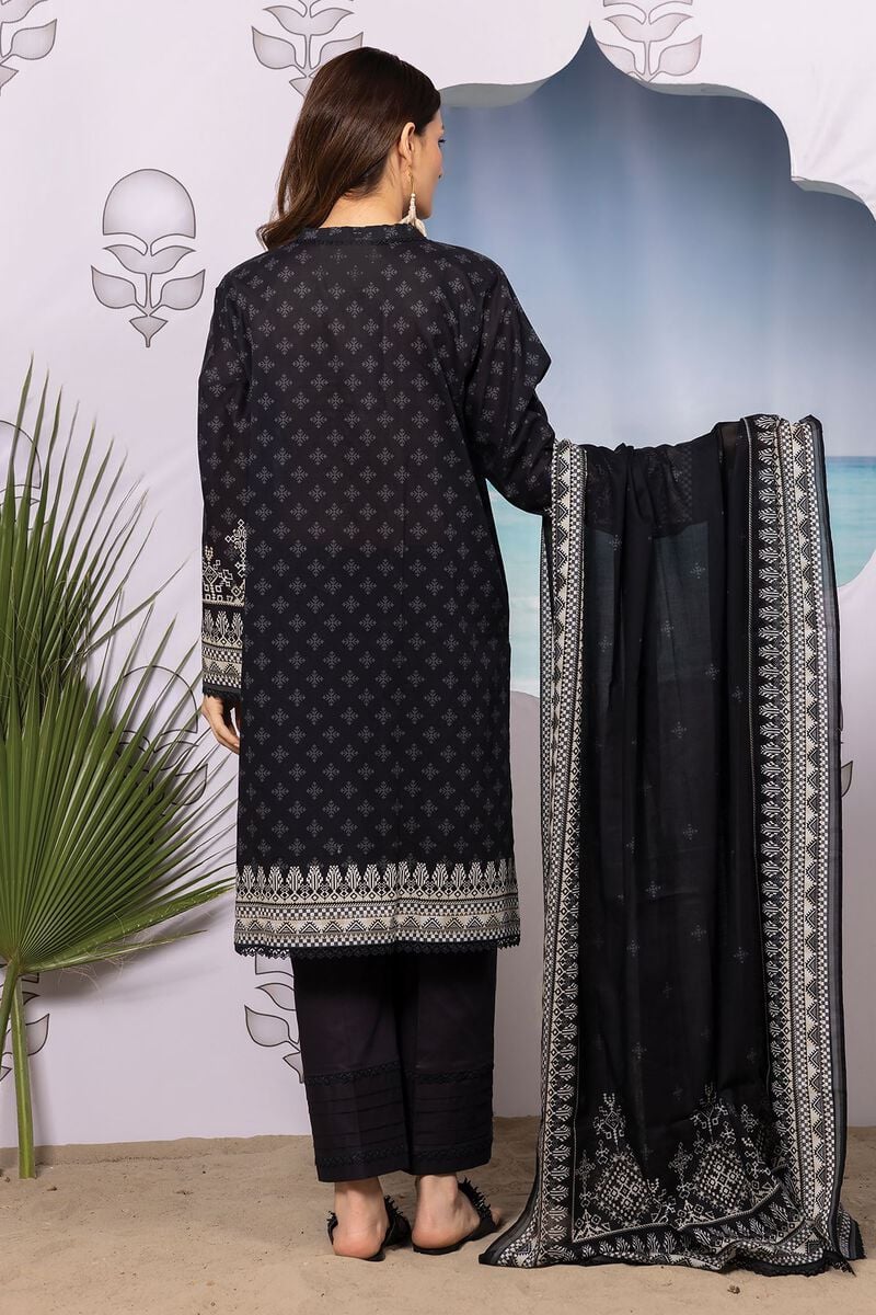 Khaadi | 3 Piece Unstitched Printed Lawn Suit | ALA240155-Black