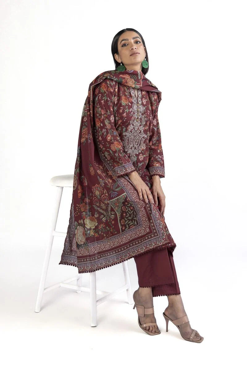KHAADI | UNSTITCHED 3 PIECE EMBROIDERED SLUB LAWN SUIT