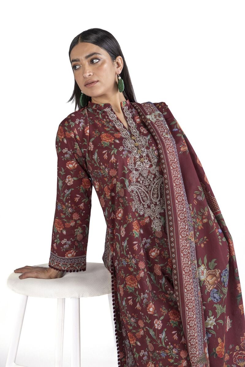 KHAADI | UNSTITCHED 3 PIECE EMBROIDERED SLUB LAWN SUIT