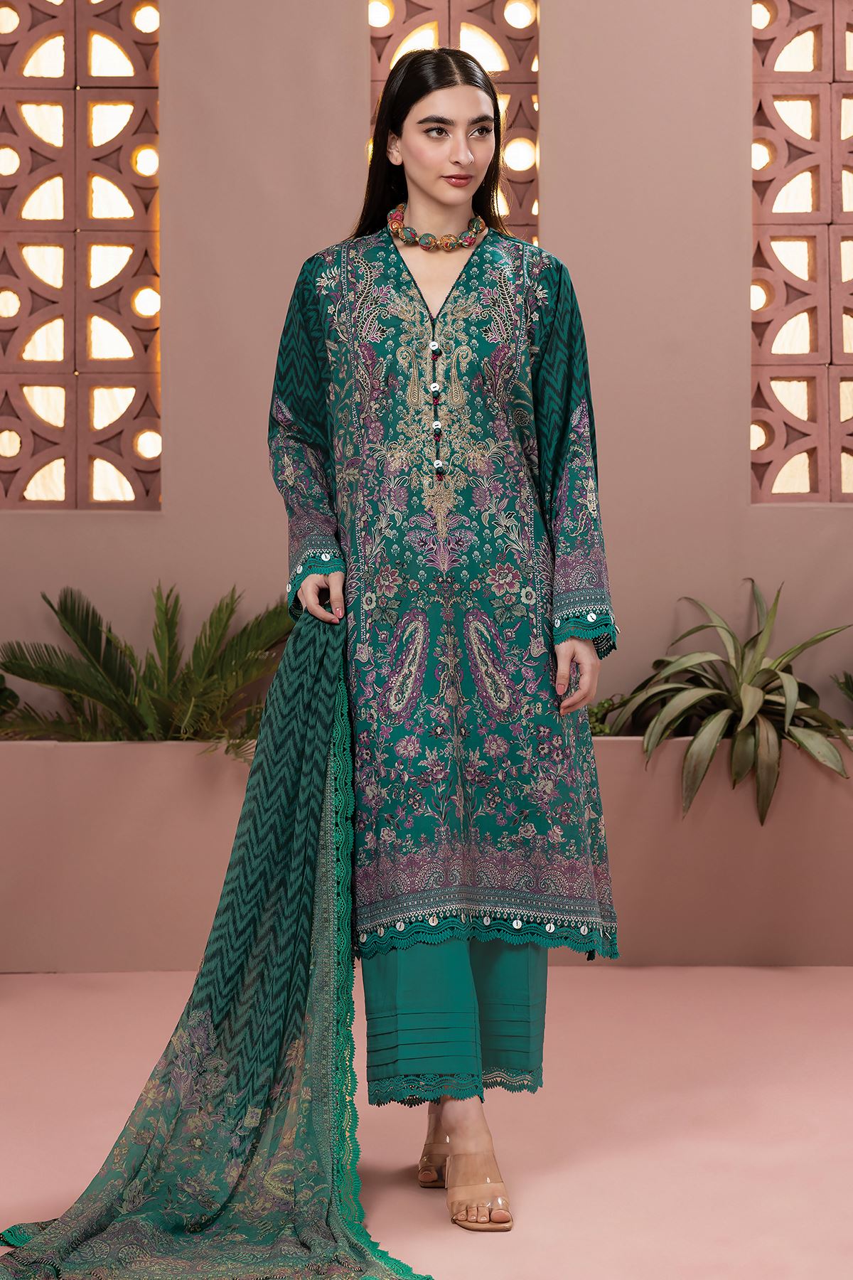 KHAADI | UNSTITCHED 3 PIECE EMBROIDERED DOBBY SUIT