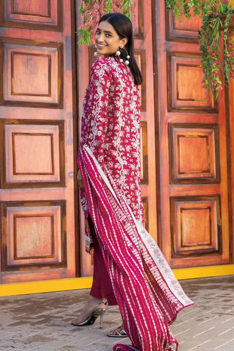 Khaadi | 3 Piece Unstitched Printed Embroidered Lawn Suit | BLA231201-Red