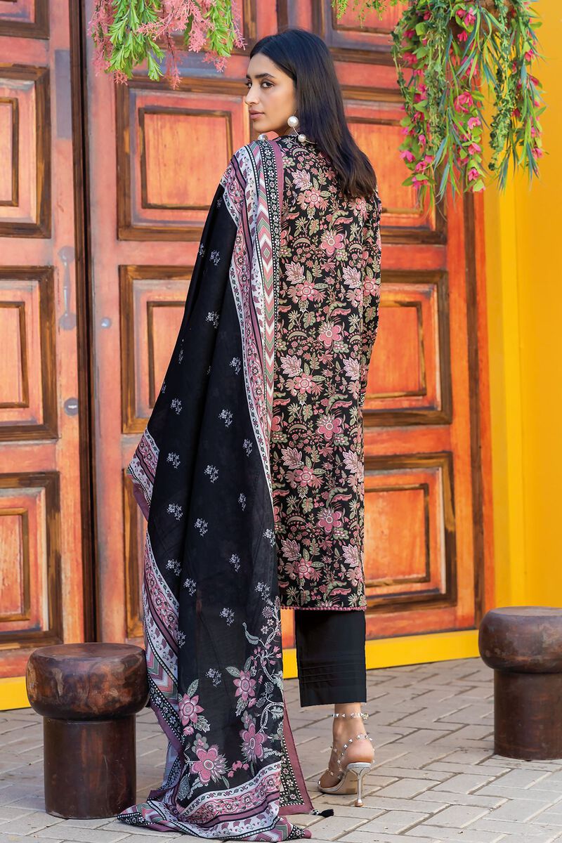 Khaadi | 3 Piece Unstitched Printed Embroidered Lawn Suit | BLA231204-Black