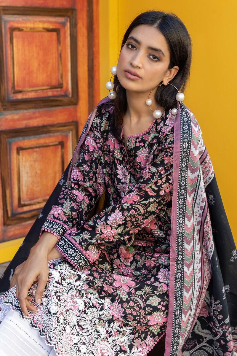 Khaadi | 3 Piece Unstitched Printed Embroidered Lawn Suit | BLA231204-Black