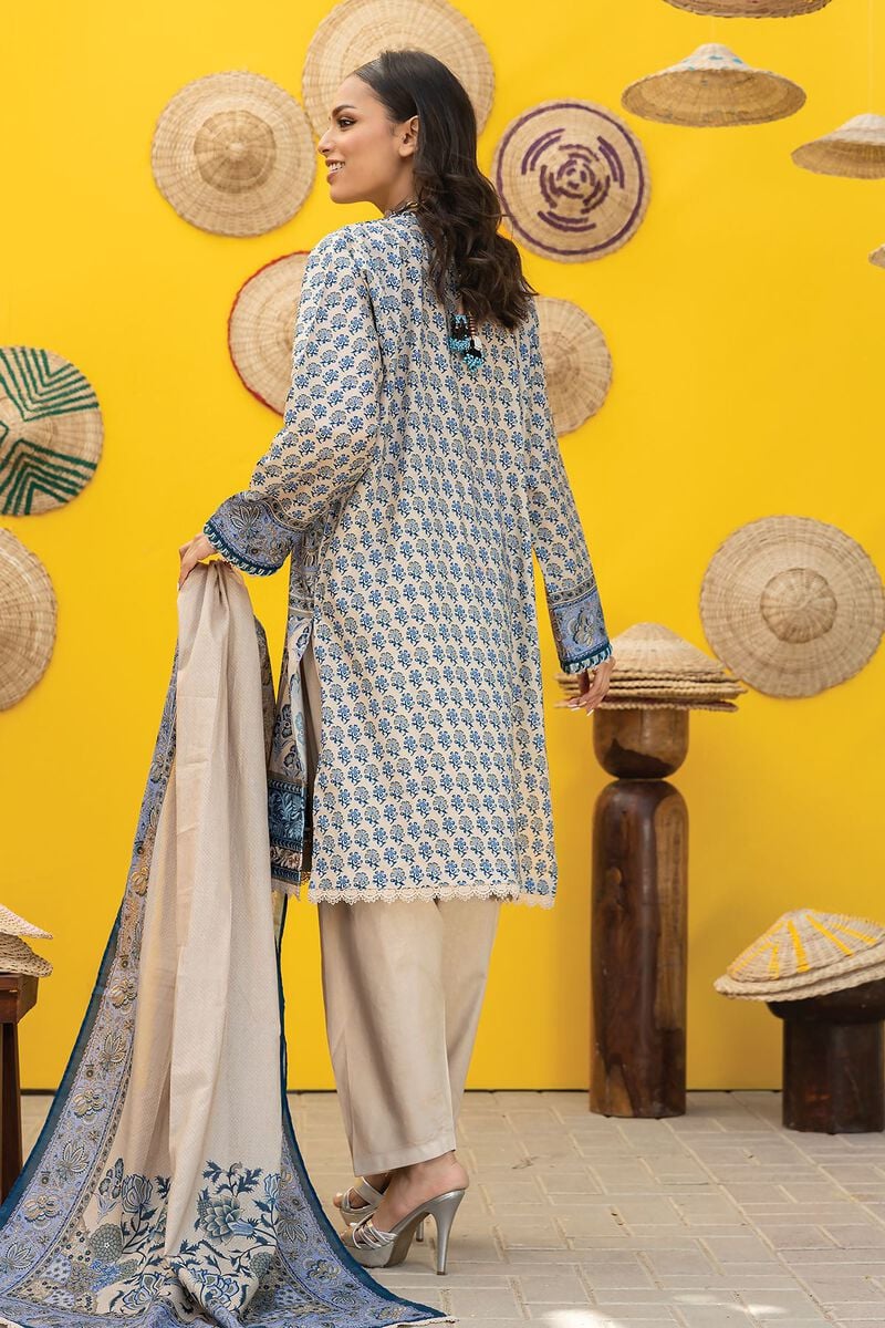 Khaadi | 3 Piece Unstitched Printed Embroidered Lawn Suit | BLA231207-Beige