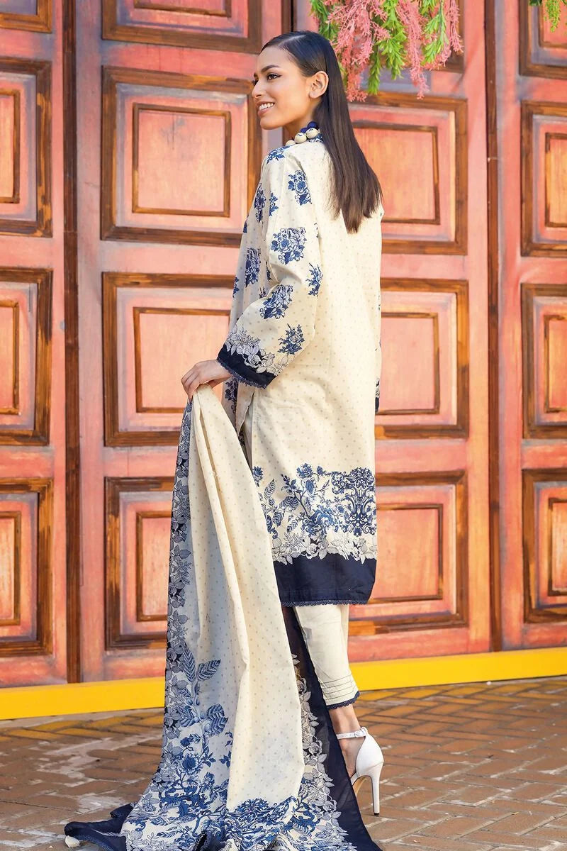 Khaadi | 3 Piece Unstitched Printed Embroidered Lawn Suit | BLA231223-Beige