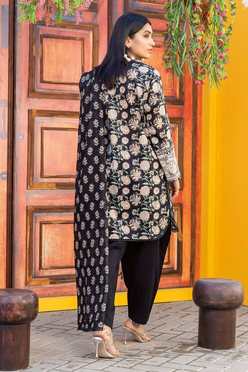 Khaadi | 3 Piece Unstitched Printed Embroidered Lawn Suit | BLA231225-Black