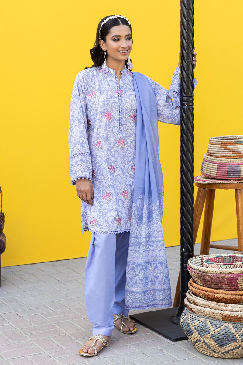 Khaadi | 3 Piece Unstitched Printed Embroidered Lawn Suit | BLA231231-Purple