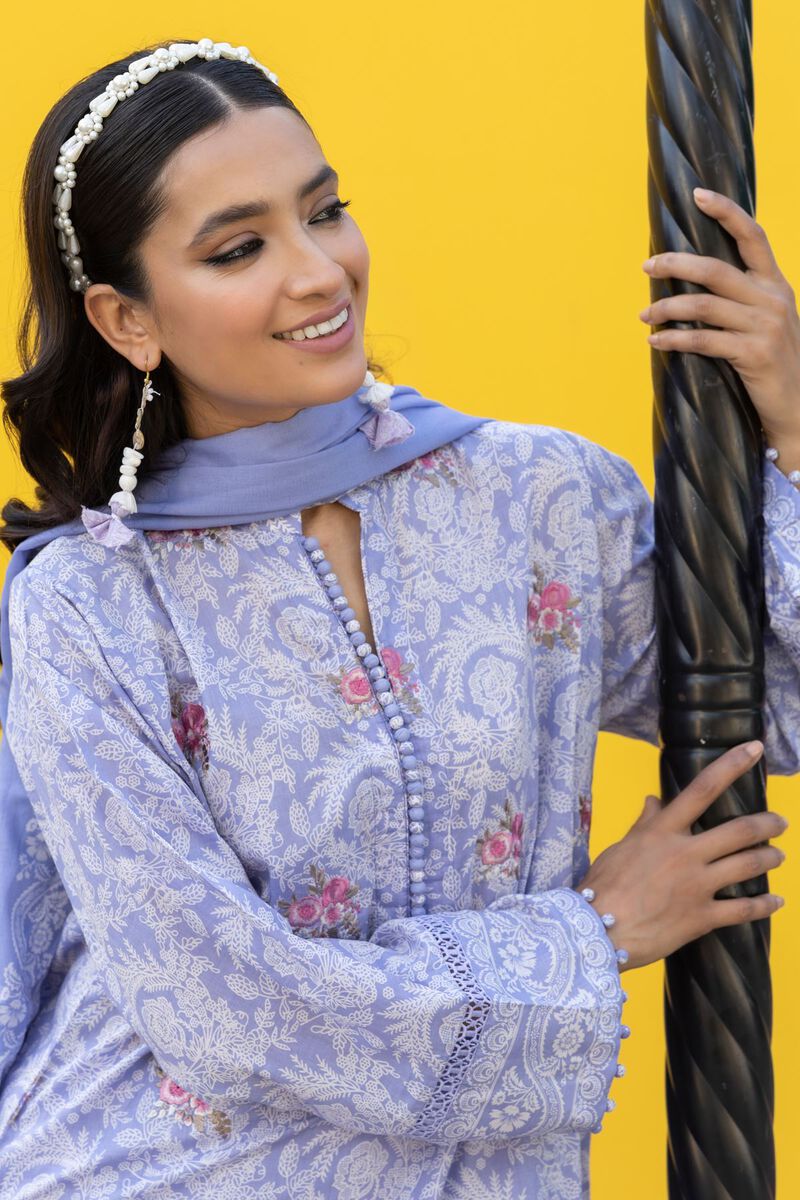 Khaadi | 3 Piece Unstitched Printed Embroidered Lawn Suit | BLA231231-Purple