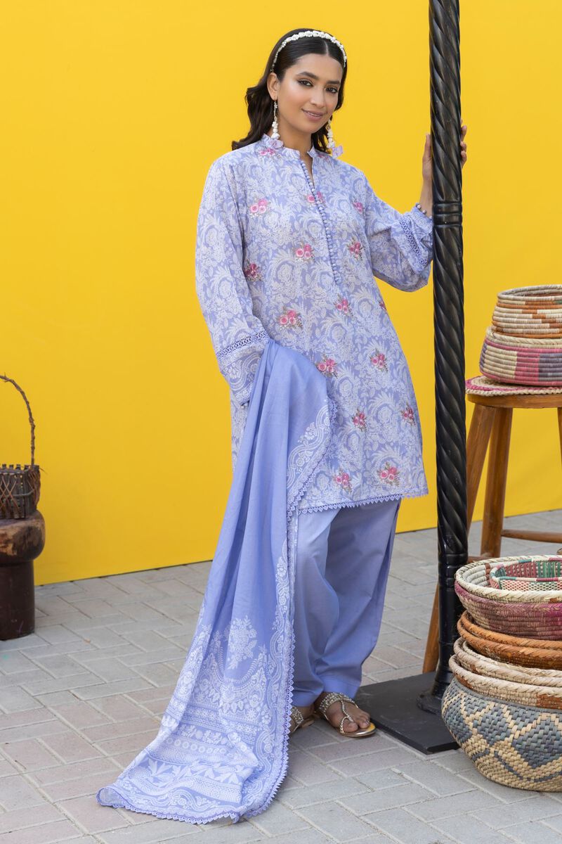 Khaadi | 3 Piece Unstitched Printed Embroidered Lawn Suit | BLA231231-Purple