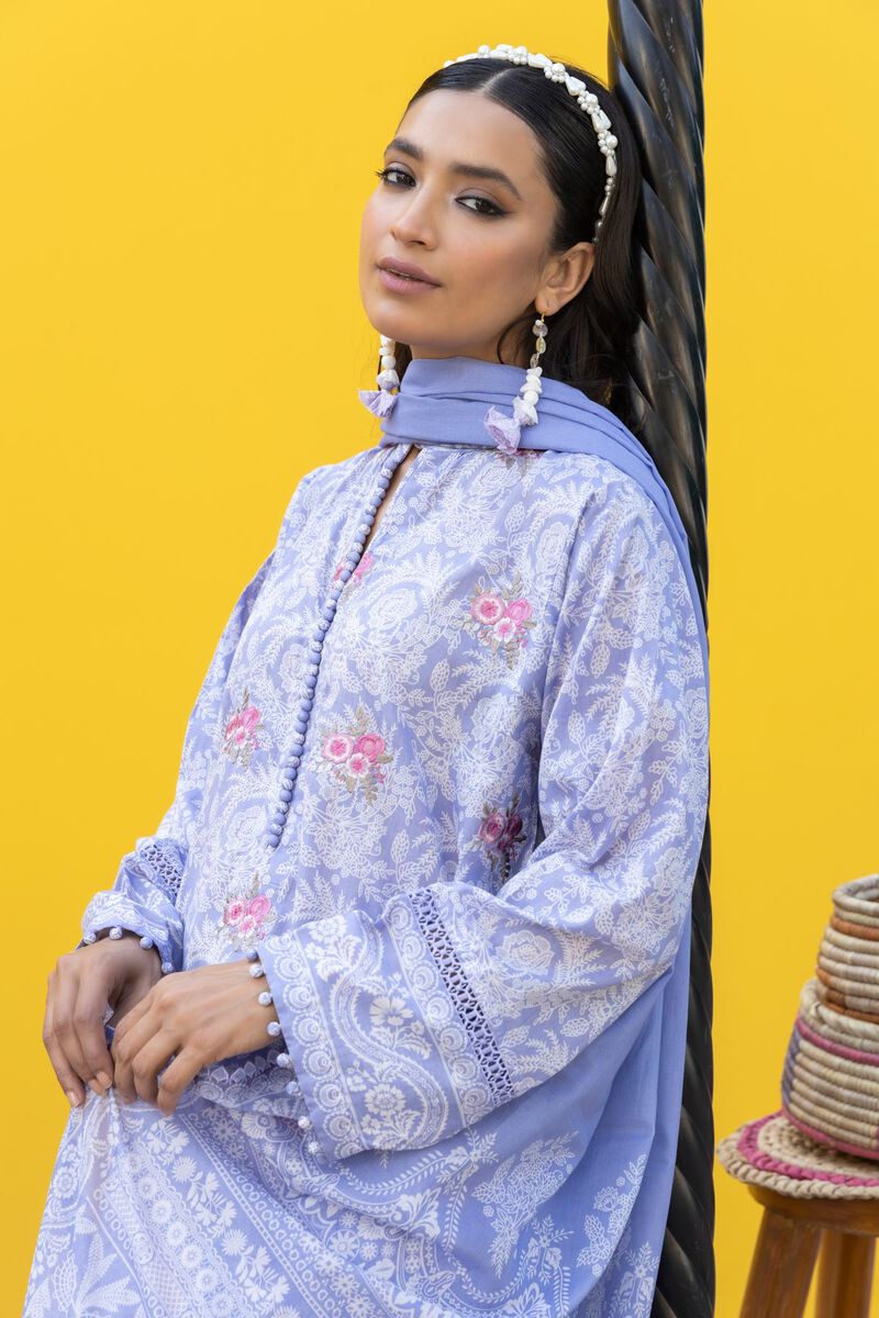 Khaadi | 3 Piece Unstitched Printed Embroidered Lawn Suit | BLA231231-Purple