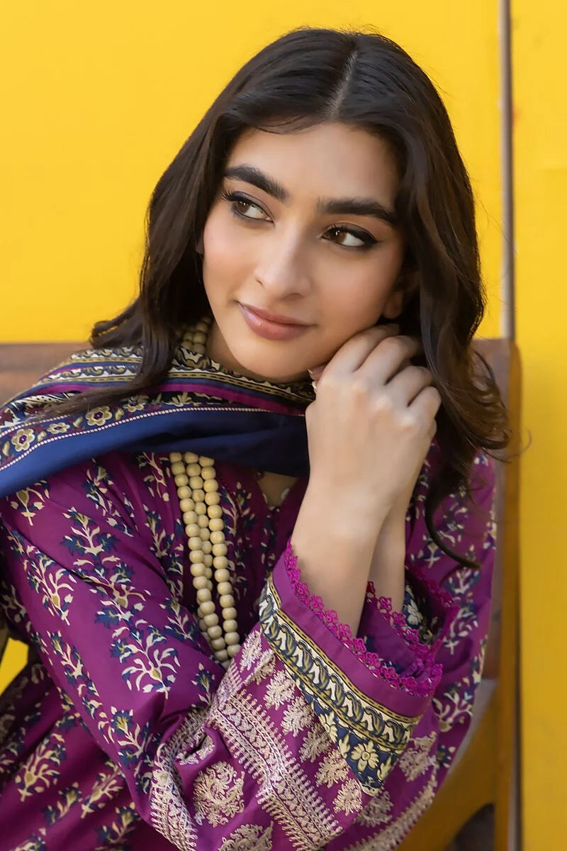 Khaadi | 3 Piece Unstitched Printed Embroidered Lawn Suit | BLA231235-Pink